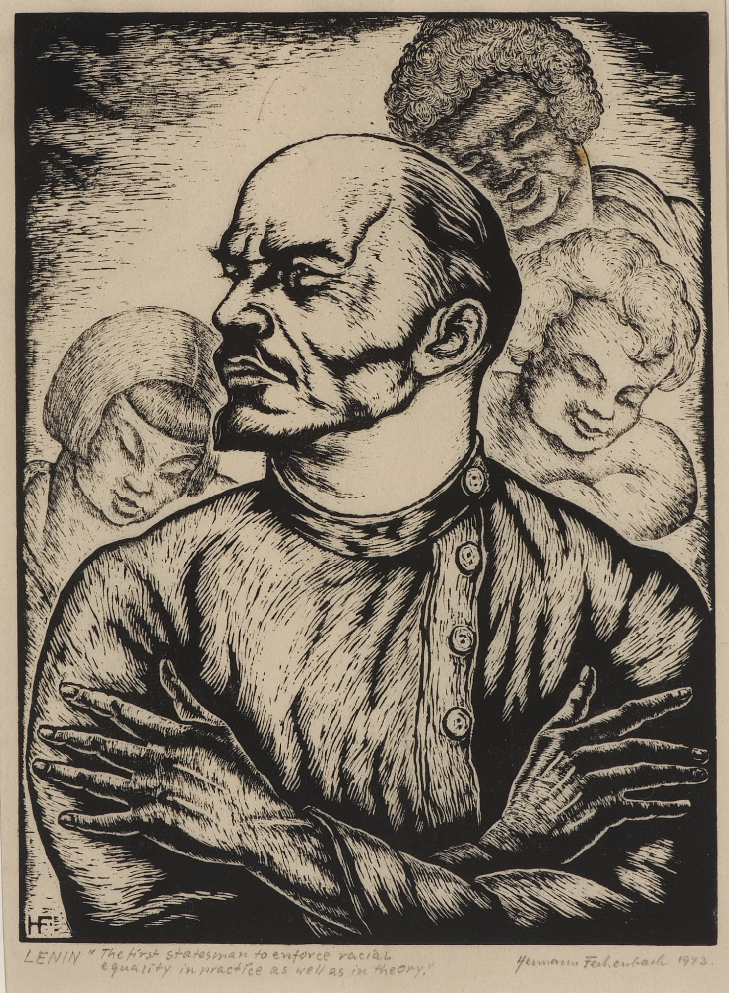 Hermann Fechenbach (1897-1986) Lenin 1943 Woodcut on paper 21.6 x 16 cm Ben Uri Collection © Hermann Fechenbach estate