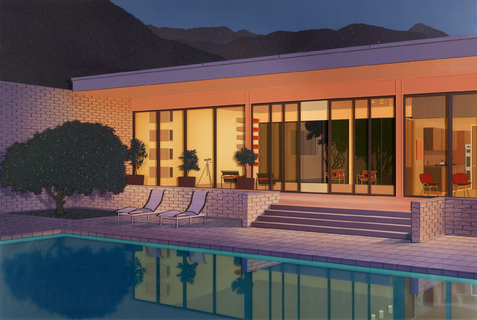 Lucy Williams Palm Springs, 2016 Neon Plexiglas, textured wood pulp paper, engineered wood, paper and acrylic paint on birch ply panel 31 7/16 x 47 3/16 inches