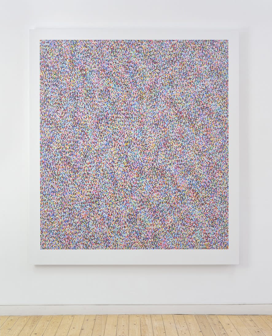 James Hugonin Binary Rhythm (VII), 2014 Oil and wax on wood 74 9/16 x 66 1/2 inches 189.5 x 169.0 cm