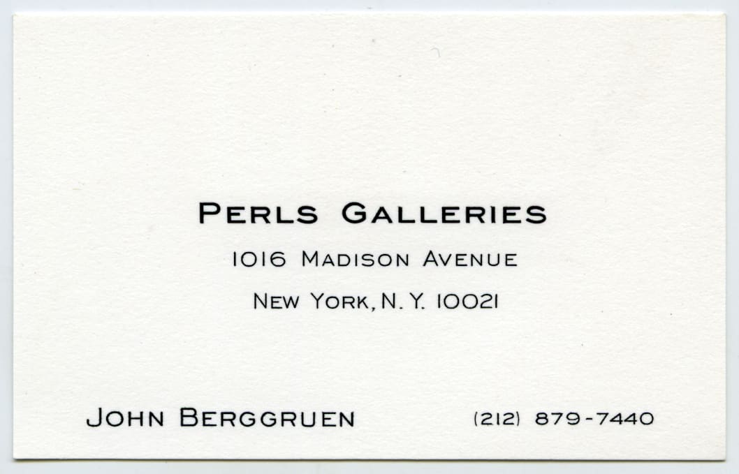 John Berggruen's Perls Galleries business card, 1960s