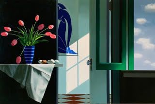 Bruce Cohen, b. 1953 Interior with Pink Tulips and Blue Nude, 2020 Oil on canvas 36 x 54 inches 91.4 x 137.2 cm