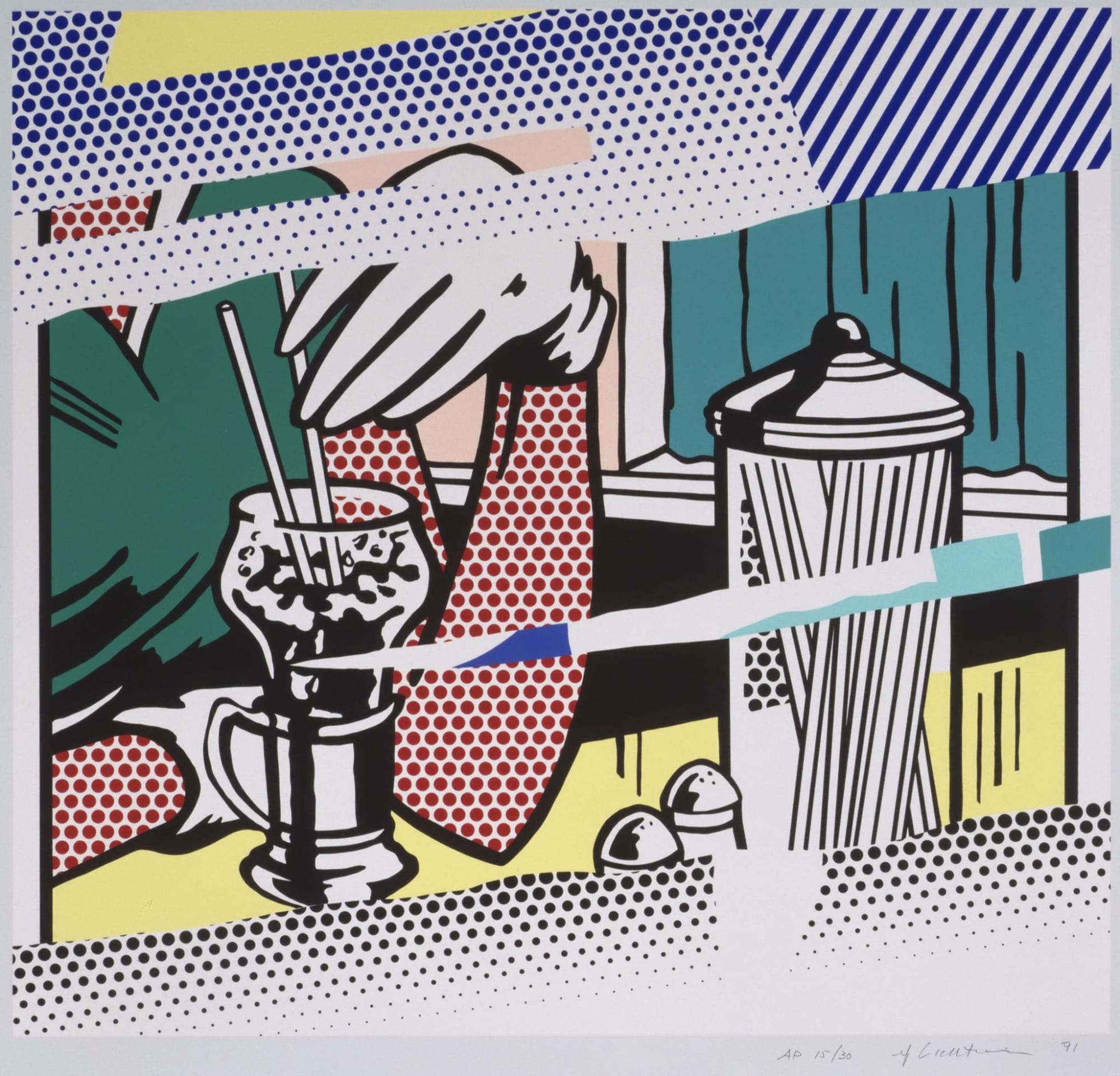 Roy Lichtenstein Reflections on Soda Fountain, 1991 10-color screenprint 36 3/4 x 38 1/2 inches RTP, aside from the edition/85