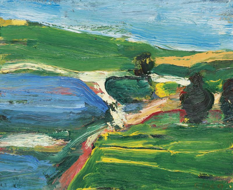 Richard Diebenkorn Landscape with Three Trees, 1959 Initialed and dated lower right Oil on panel 9 5/8 x 11 7/8 inches