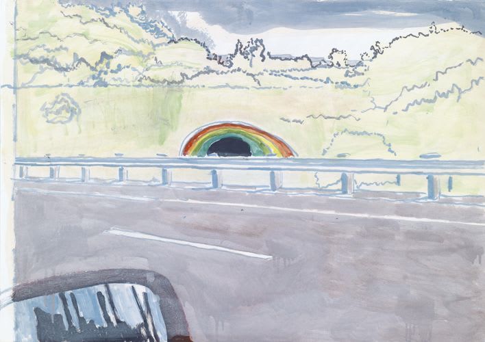 Peter Doig High-Way 2, 1998-99 Watercolor, oil on cardboard 16 1/2 x 23 1/4 inches