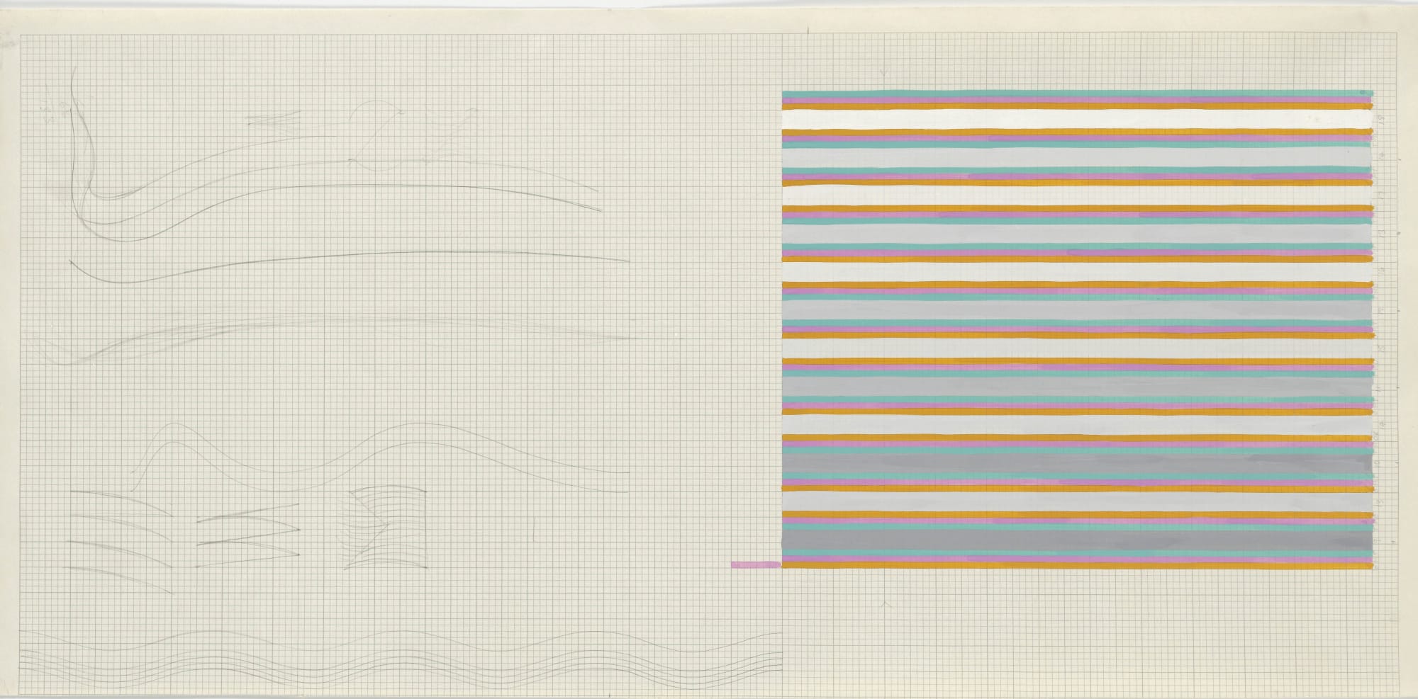 Bridget Riley, b. 1931 Untitled (Related to 'Sound'), 1972 Pencil and gouache on graph paper 13 1/2 x 28 inches 34.3 x 71.1 cm Framed: 21 1/4 x 36 1/2 x 1 3/4 inches 54 x 92.7 x 4.5 cm