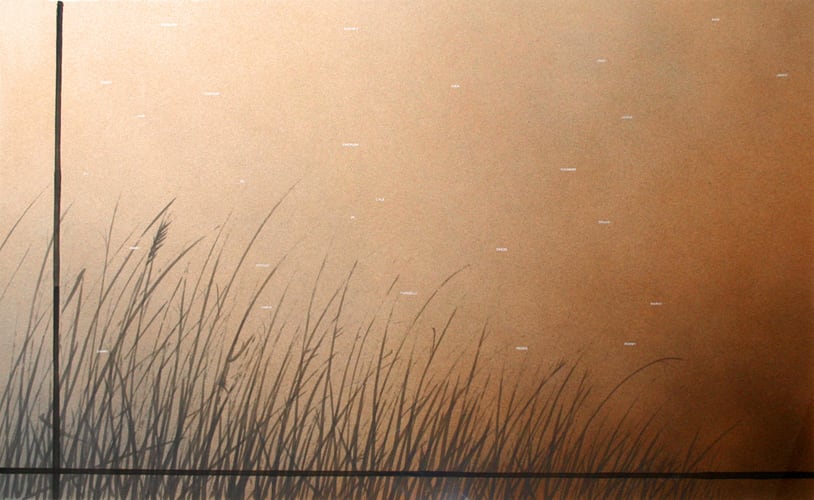 Ed Ruscha Drivers with Two Streets, 1998 Acrylic and ink on paper 30 x 40 inches 76.2 x 101.6 cm