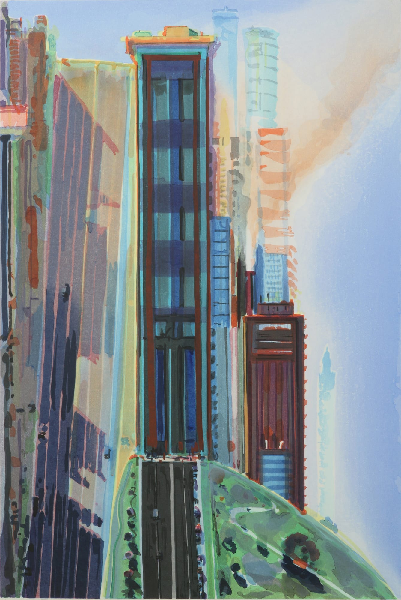 Wayne Thiebaud Hill Street, 1987 Woodblock 37 x 24 1/2 inches 93.98 x 62.23 cm Edition of 200