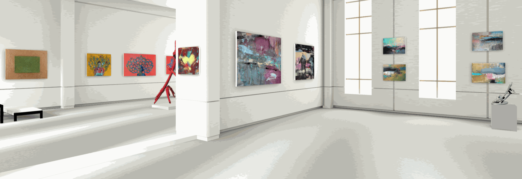 left to right: Nicki Marx, sculptures by Gregory Steel, Francine Tint, Lou Tavelli