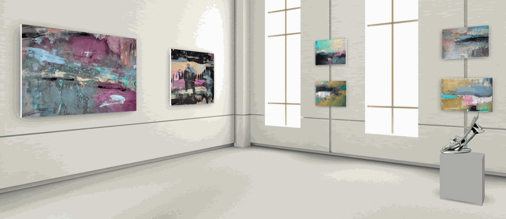 left to right: Francine Tint, Lou Tavelli, sculpture by Gregory Steel