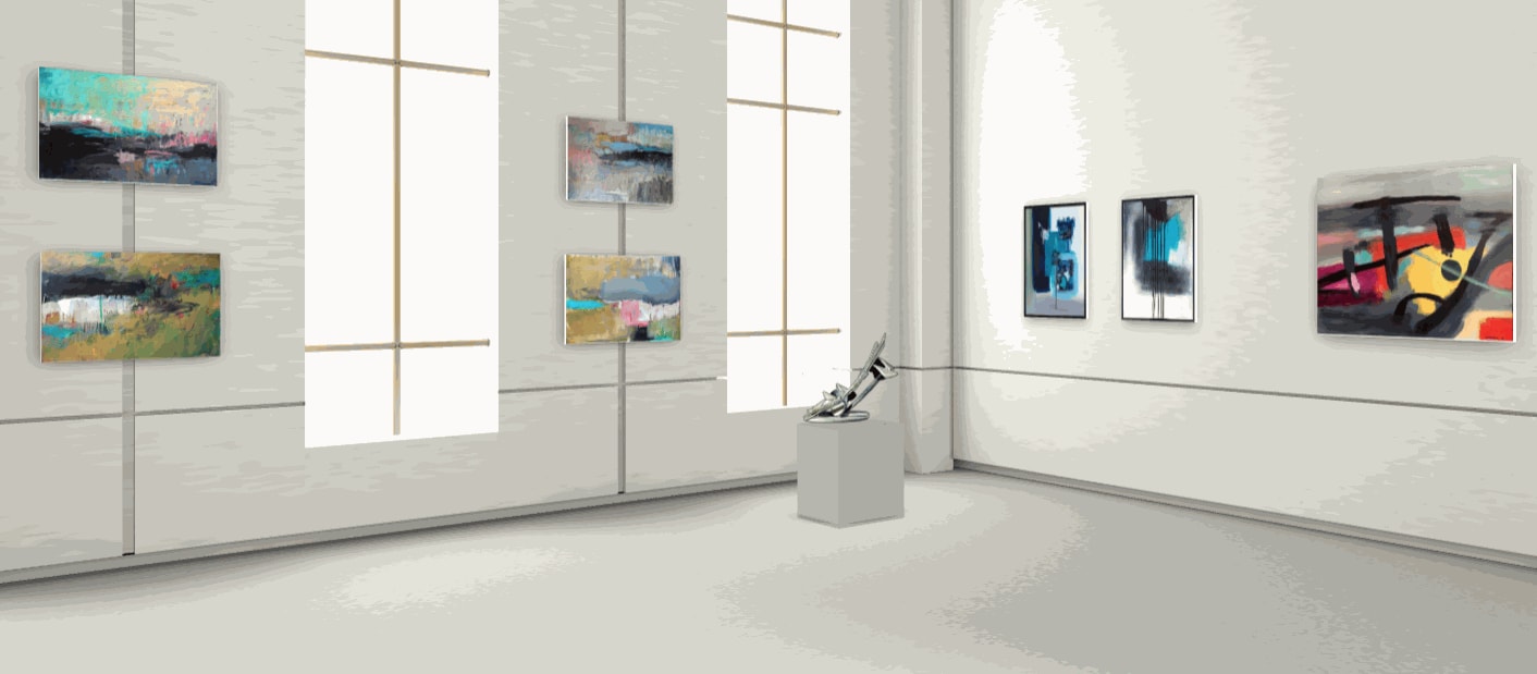 left to right: Lou Tavelli, sculpture by Gregory Steel, Eric Sanders