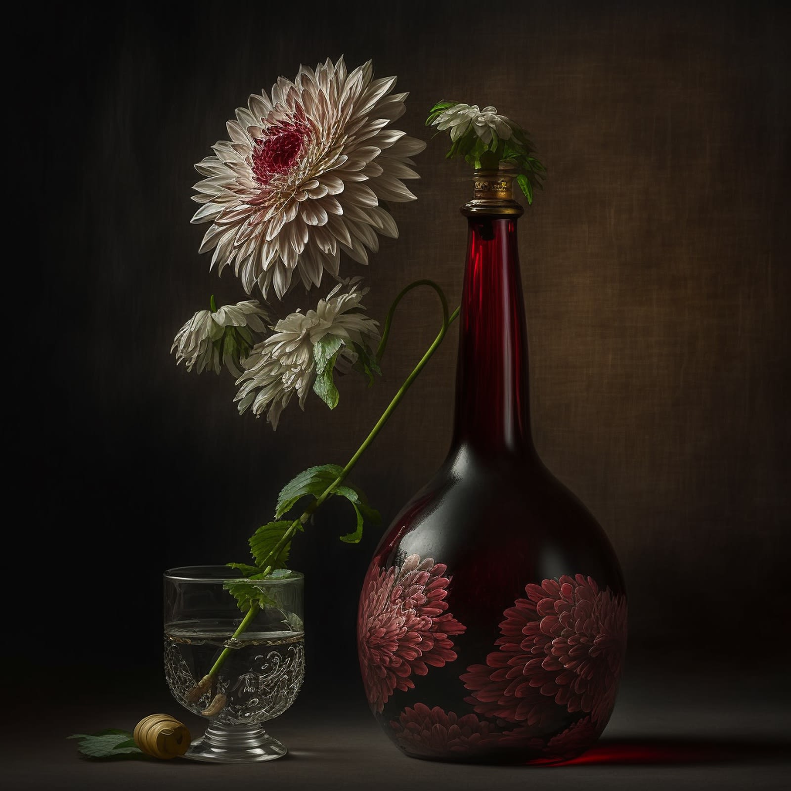 Still Life with Flower and Wine, 2023 Archival pigment print on paper, 10x10 up to 30 x 30 inches