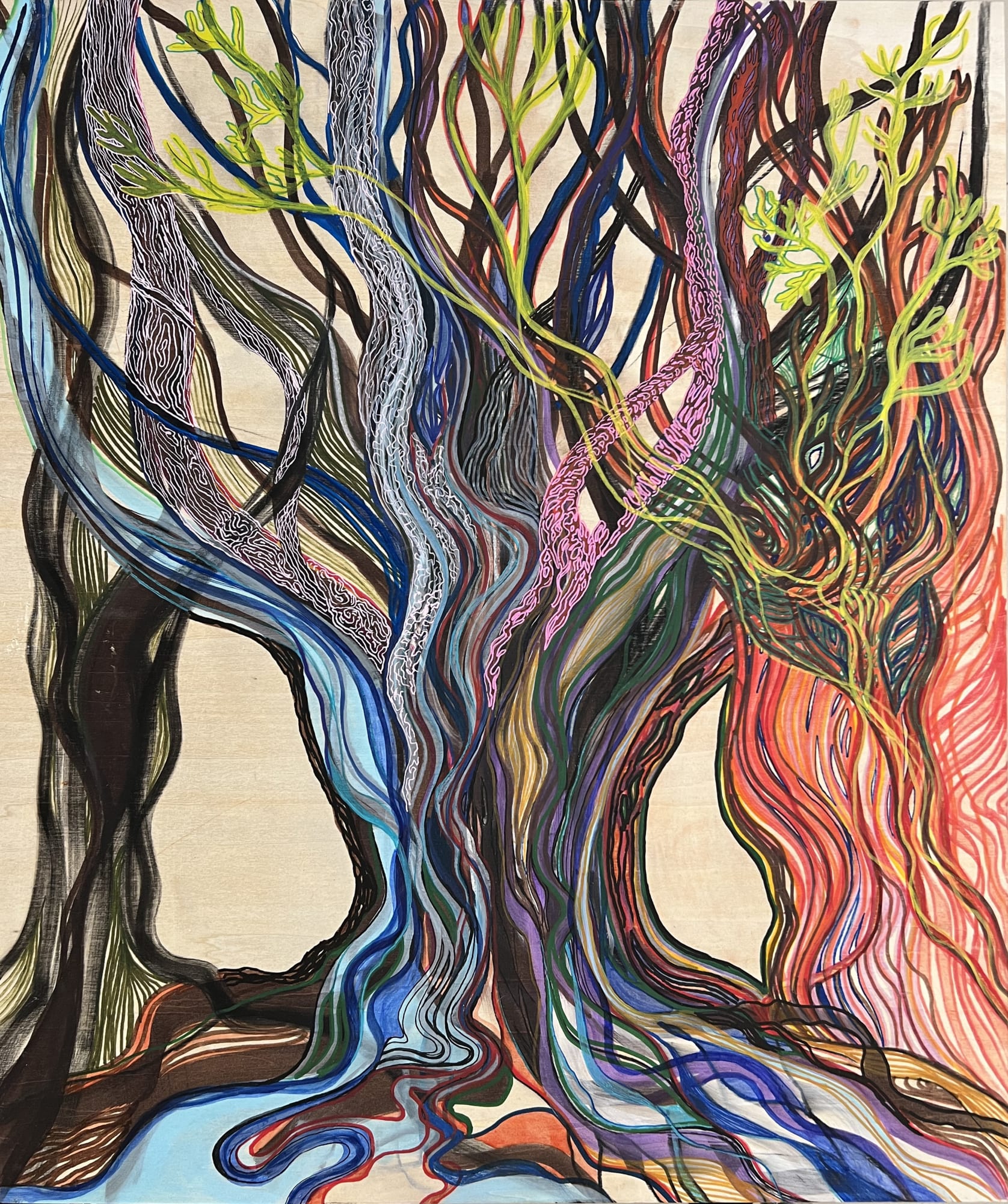 Wooded Terrain 4, 2021 Charcoal, Pastel and Ink on Raw Wood Panel, 24 x 20 inches