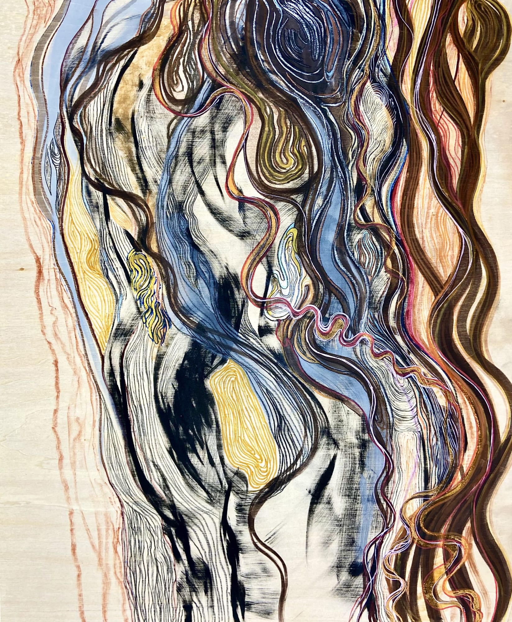 Wooded Terrain 6, 2021 Charcoal, Pastel and Ink on Raw Wood Panel, 24 x 20 inches