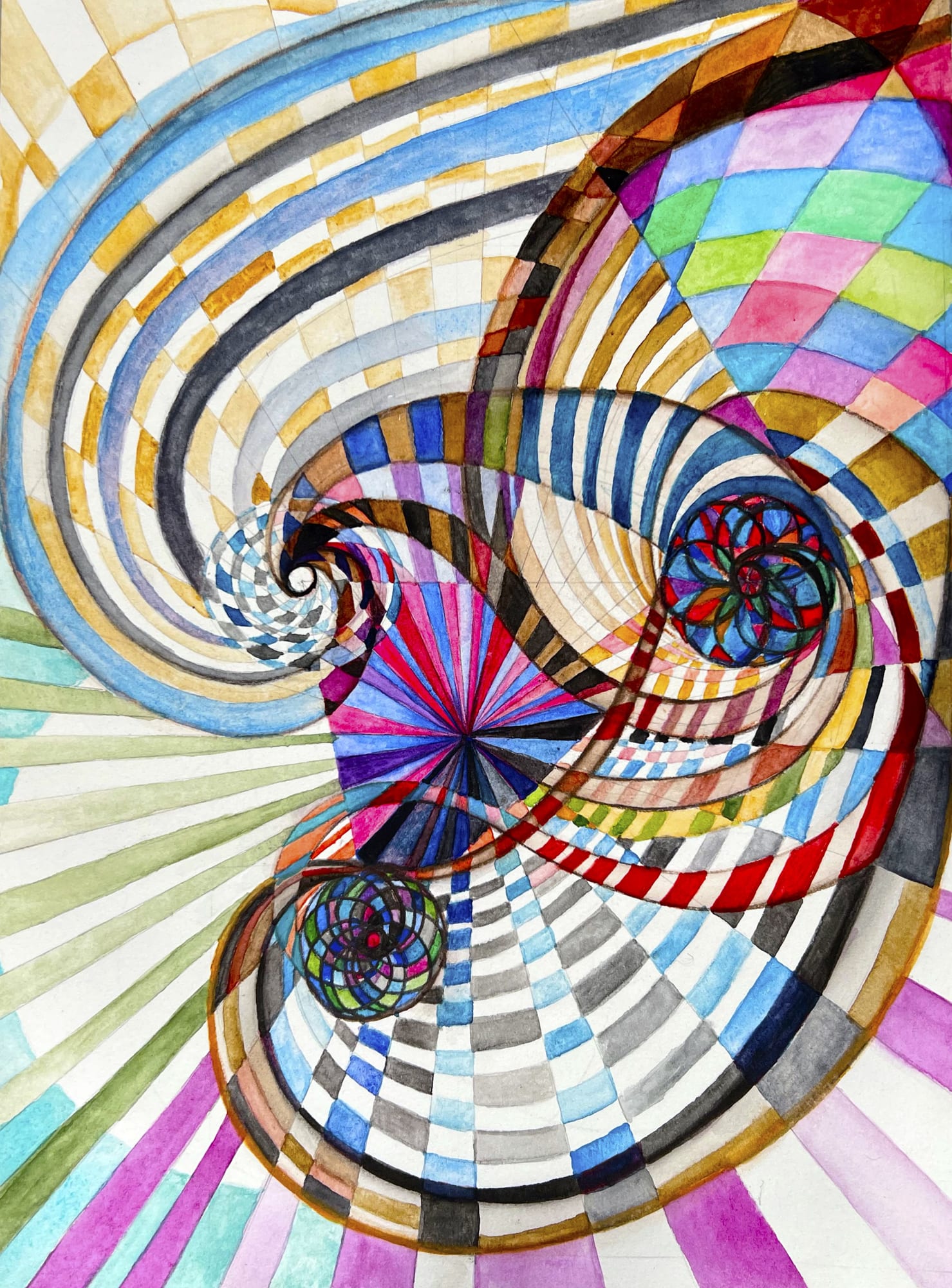 Wheel within a Wheel 123, 2022 Watercolor and Gouache, 12 x 9 inches