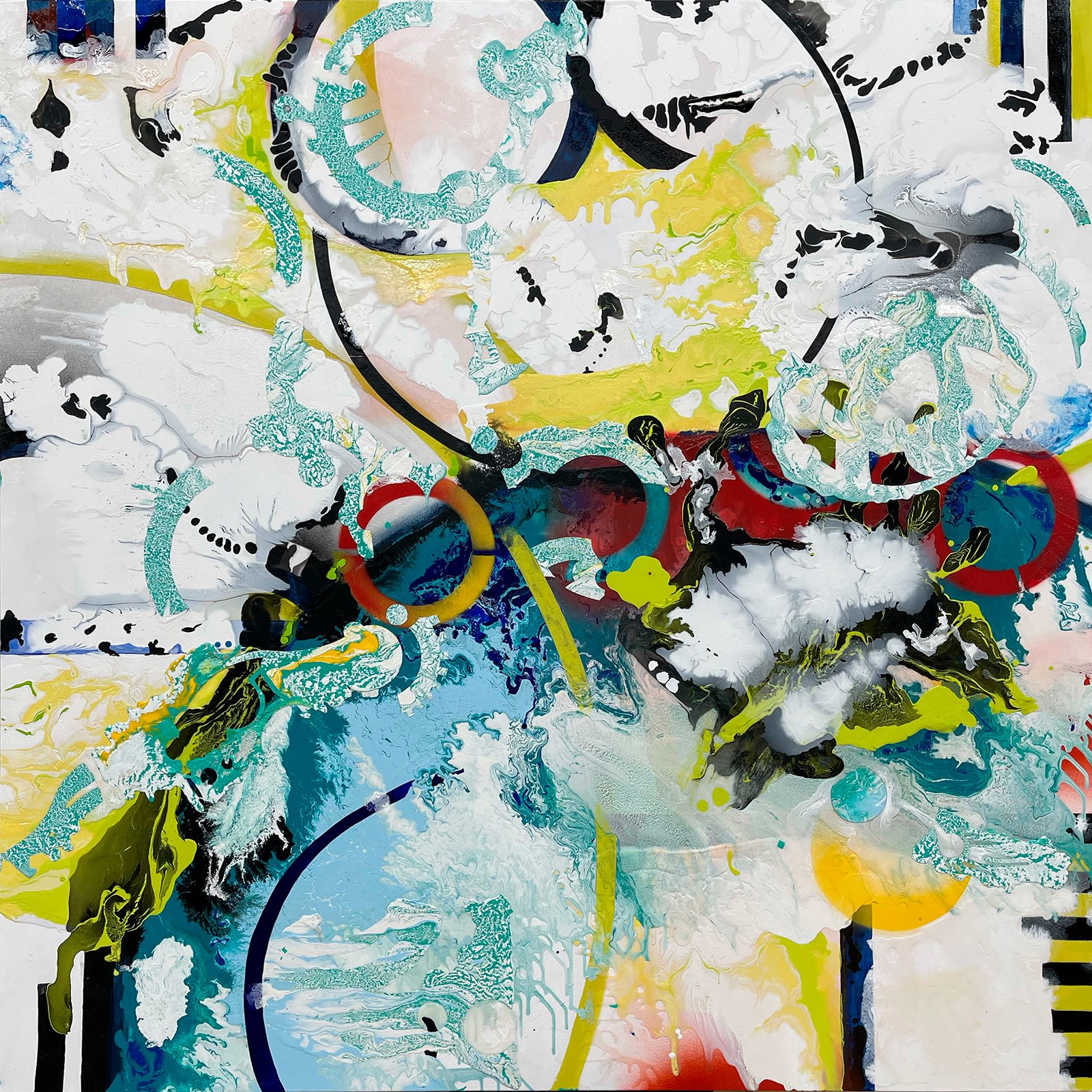 Helios, 2021 Acrylic enamel, spray paint, fabric, 60x60 inches