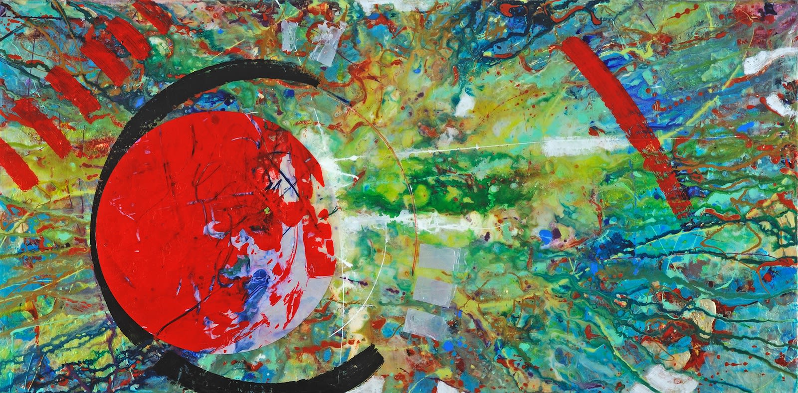 Impulse, 2014 Acrylic, ink, latex on canvas, 24x48 inches