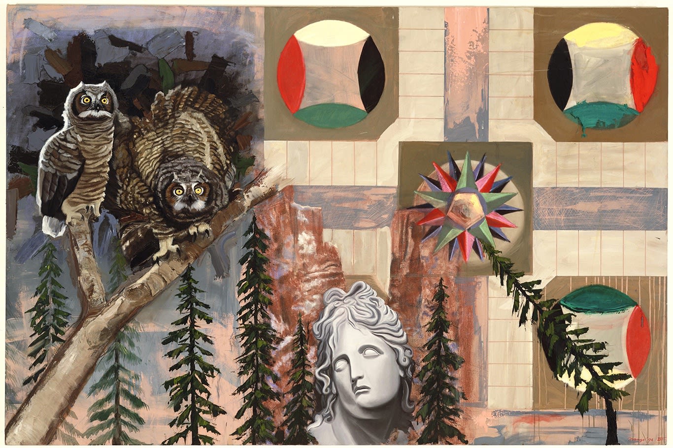 Robert Mango, Game Board Owls, 1994 Oil on canvas, 64 x 96 inches