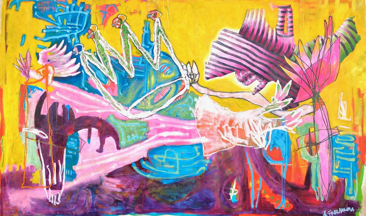 Kaye Freeman, The Emperor's Nemesis, 2018 Oilstick, oil paint and graphite on canvas, 132 x 72 inches