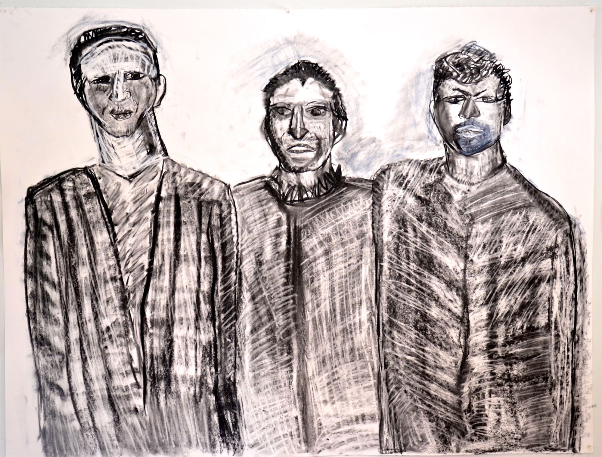 Deborah Masters, Ghosts, 3 guys, 2017 Oil, pencil on rag paper, 30 x 42 inches