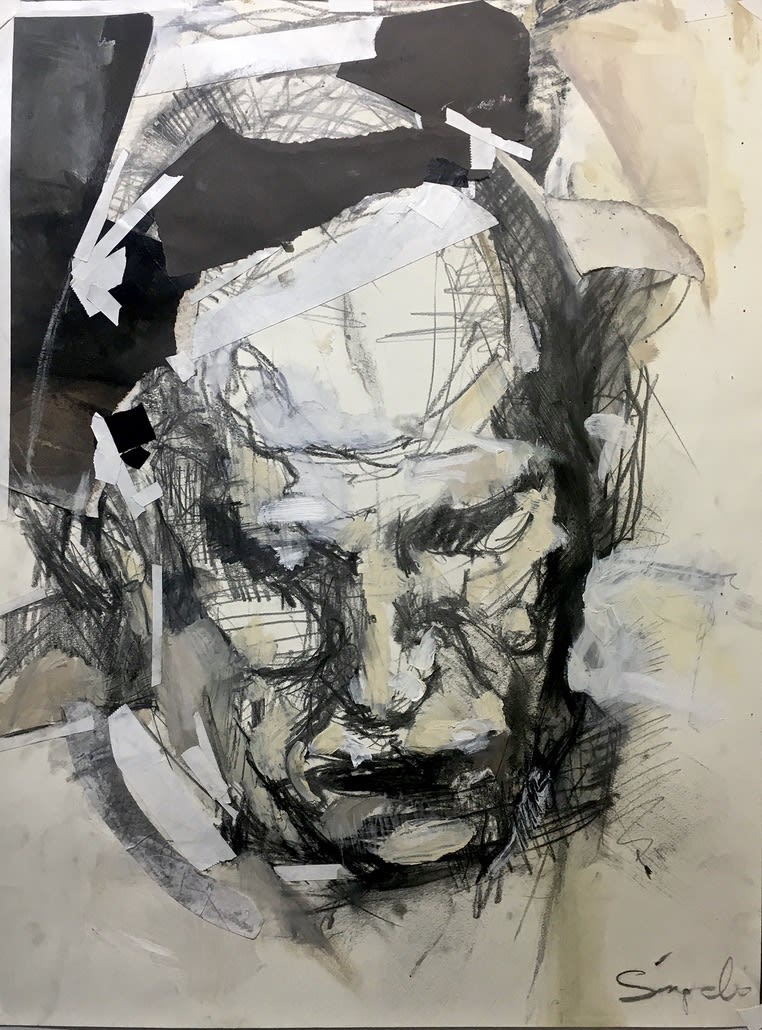 Downcast Charcoal, graphite, tape, and oil wash, 24 x 18 inches