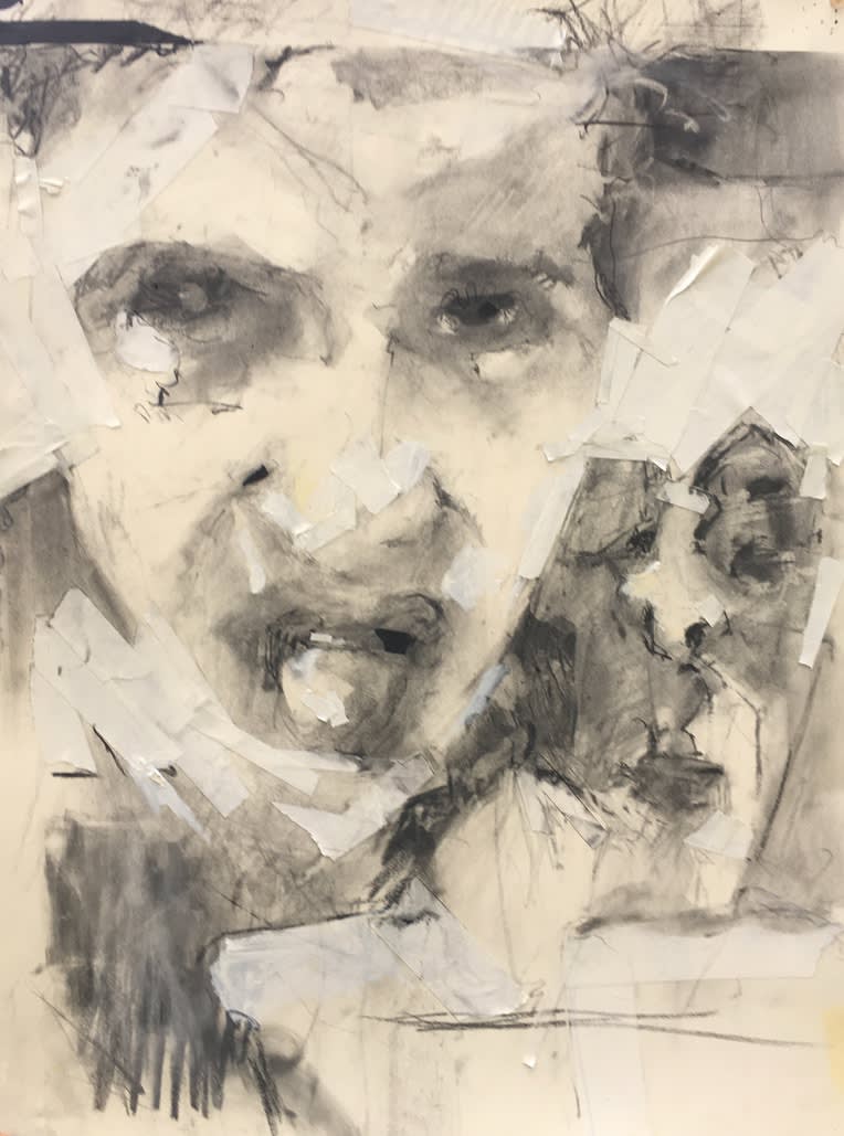 Tongue Charcoal, tape, and graphite, 24 x 18 inches