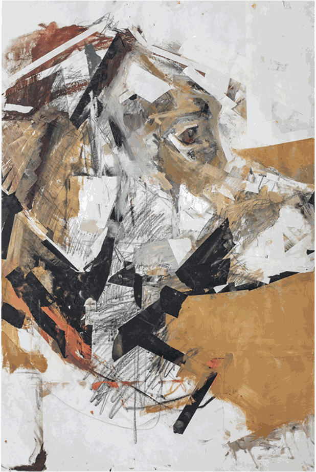 Dog Profile Oil, charcoal, graphite, and tape, 36 x 24 inches