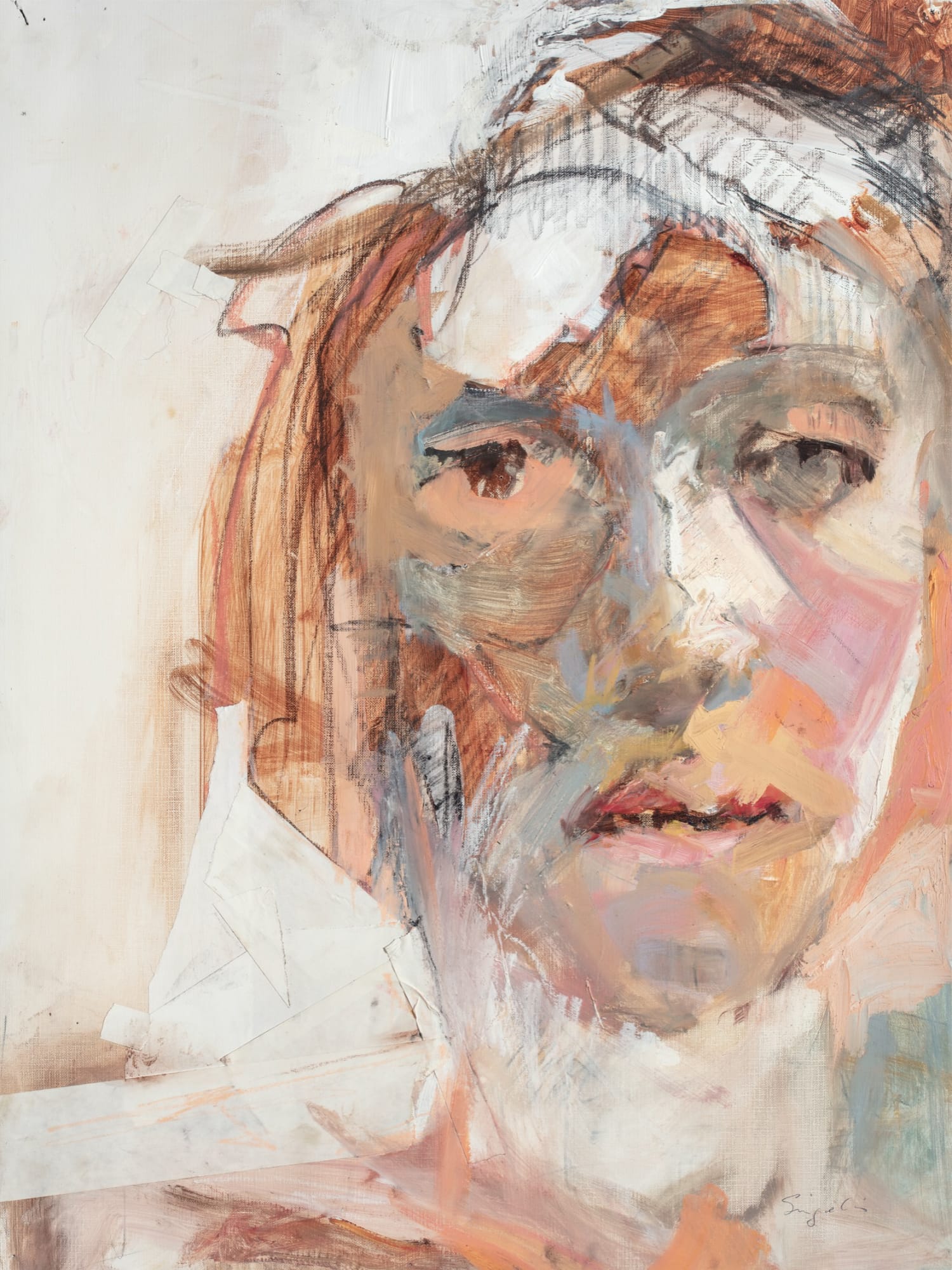 Off Center Oil, tape, and colored pencil, 24 x 18 inches