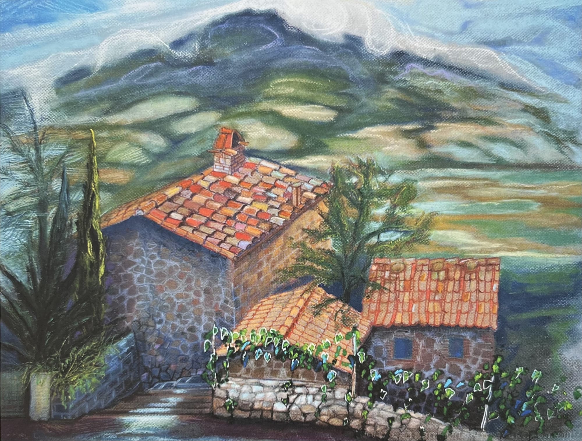 Rob Mango, Rooftops, 2010 Pastel on Ingres paper, 18 x 24 inches