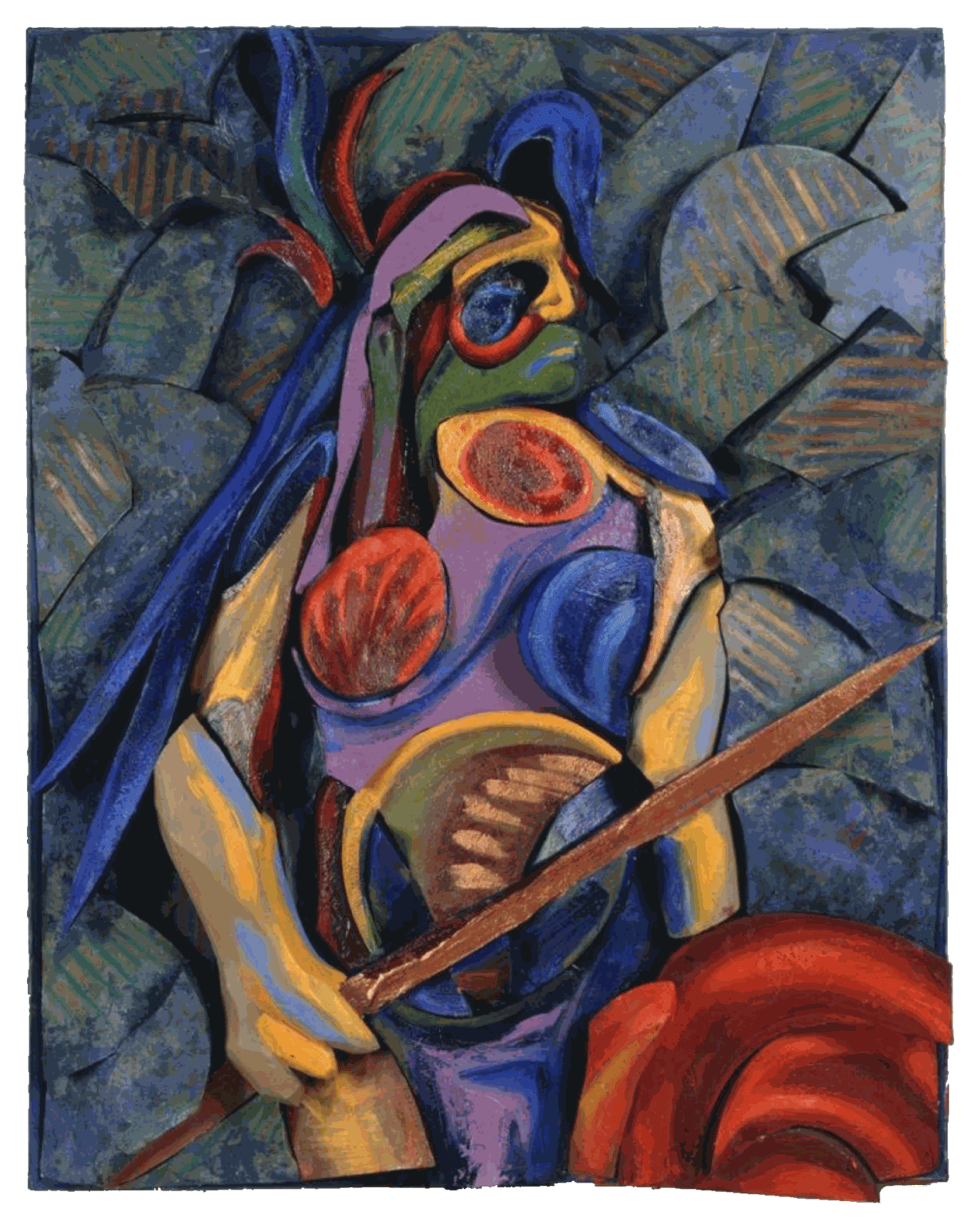 Rob Mango, Warrior, 2002 Oil on canvas over sculpted foam, 60 x 48 inches