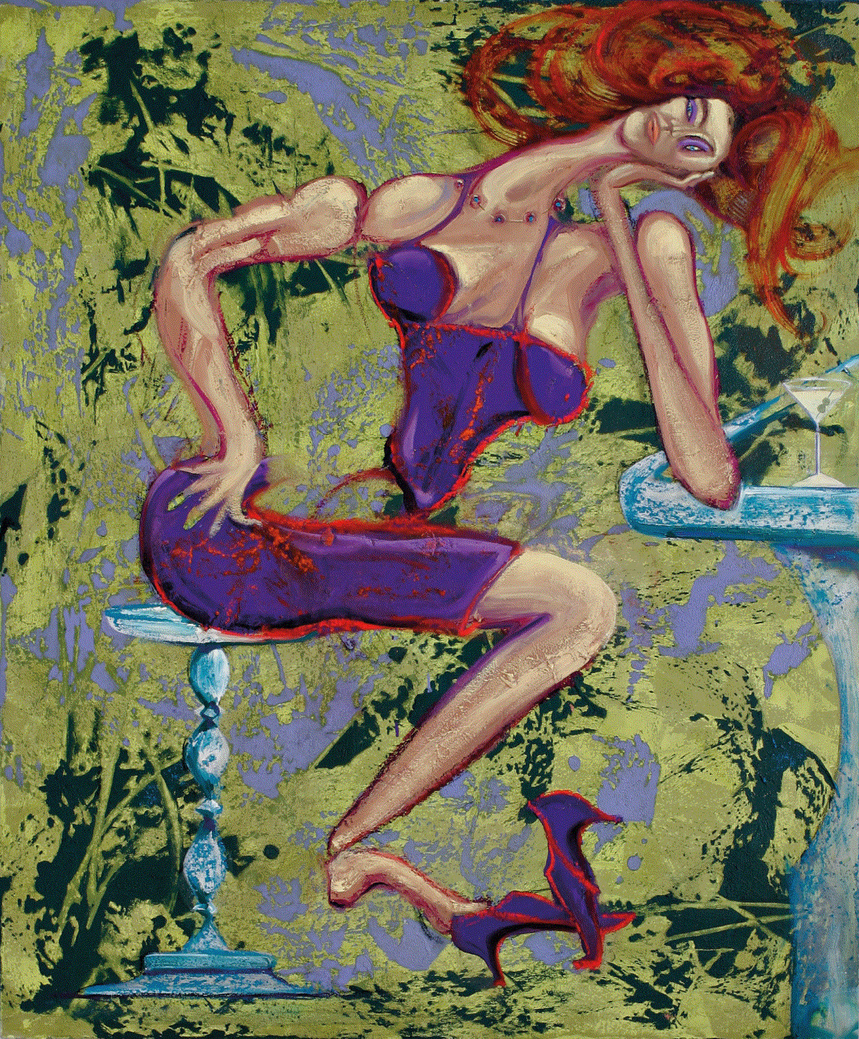 Rob Mango, Waiting at the Bar Oil on canvas, 65 x 54 inches