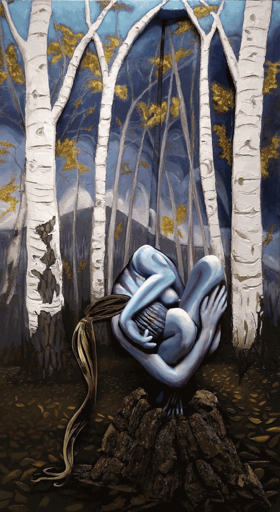 Rob Mango, La Cathedral, 2017 Oil on canvas on panel over 3D sculpted foam, and bronze hair, 80 x 45 inches