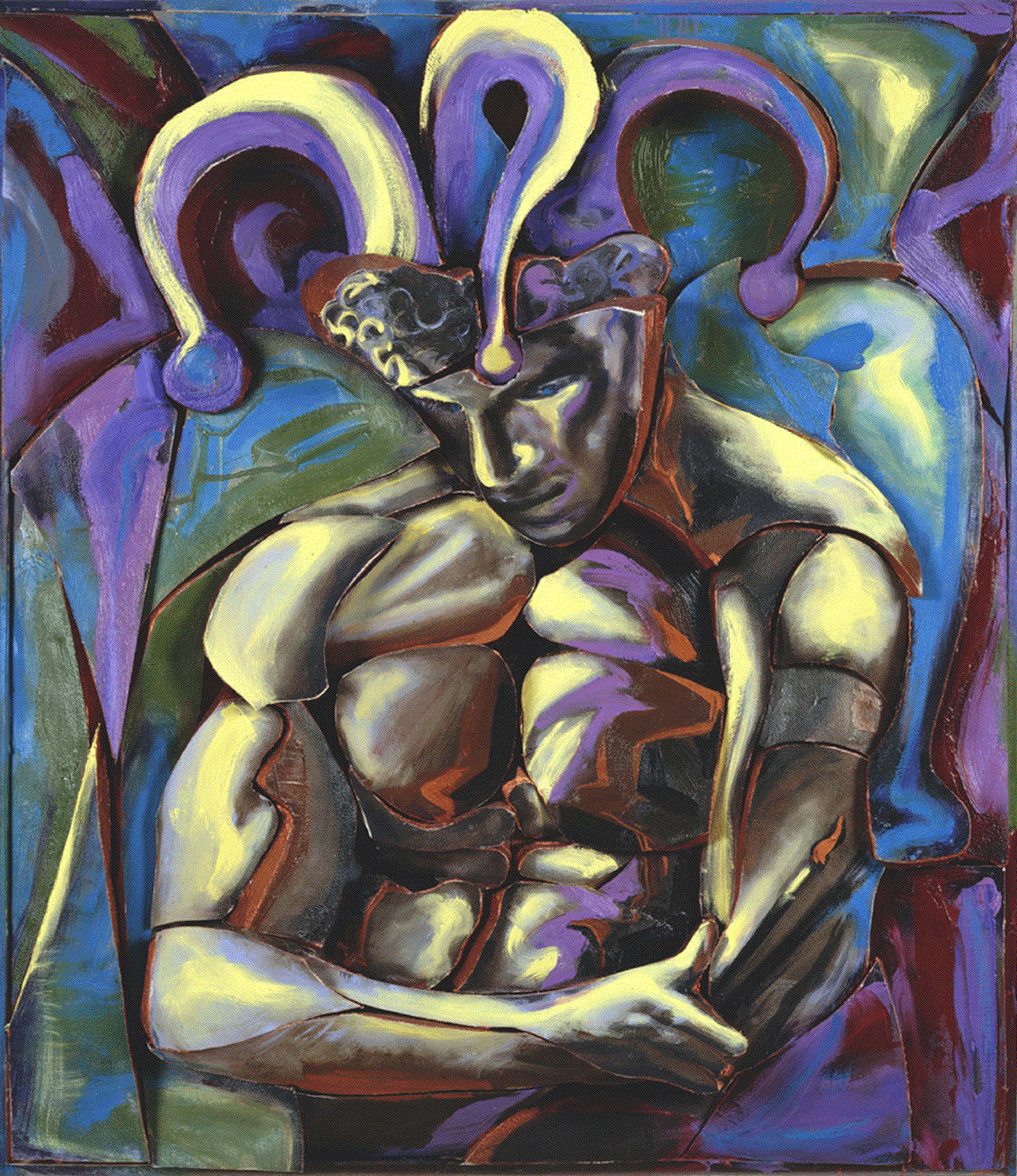 Rob Mango, Male Figure with Brushes, 1996 Oil on canvas over sculpted foam, 47 x 41 inches