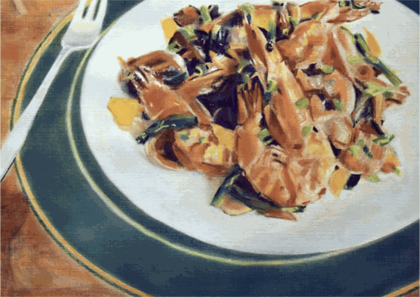 John A. O'Connor, Prawns with Oranges, 2022 Pastel on paper, 9 x 13 inches