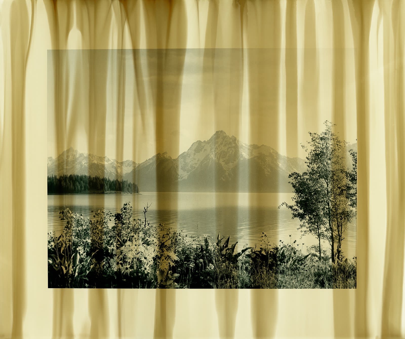 Nolan Preece, Veiled Landscape (curtains-Tetons) Jackson Lake, 1991, Silver Gelatin 11x14 inches