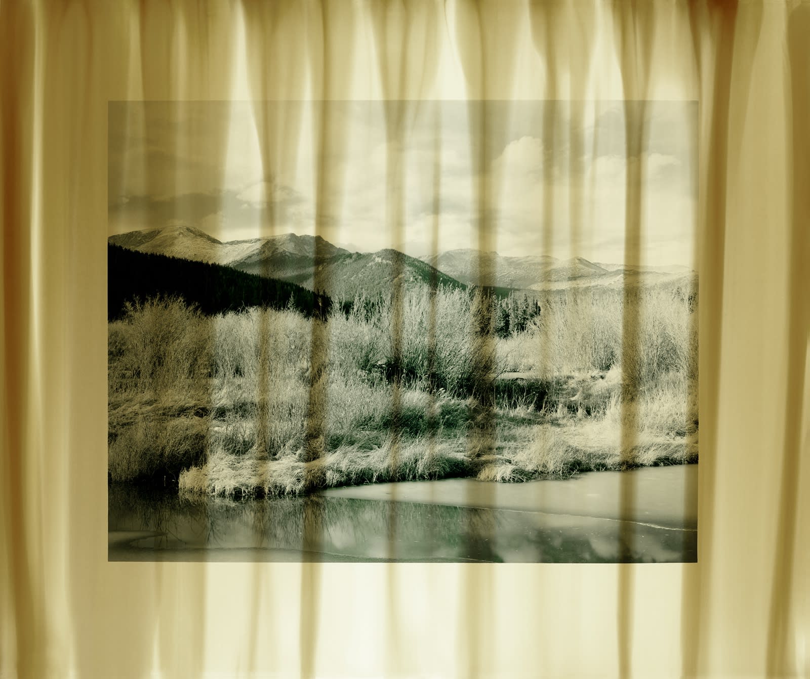 Nolan Preece, Veiled Landscape (curtains-Rocky Mts.) Rocky Mountains National Park, 1991, Silver Gelatin 11x14 inches