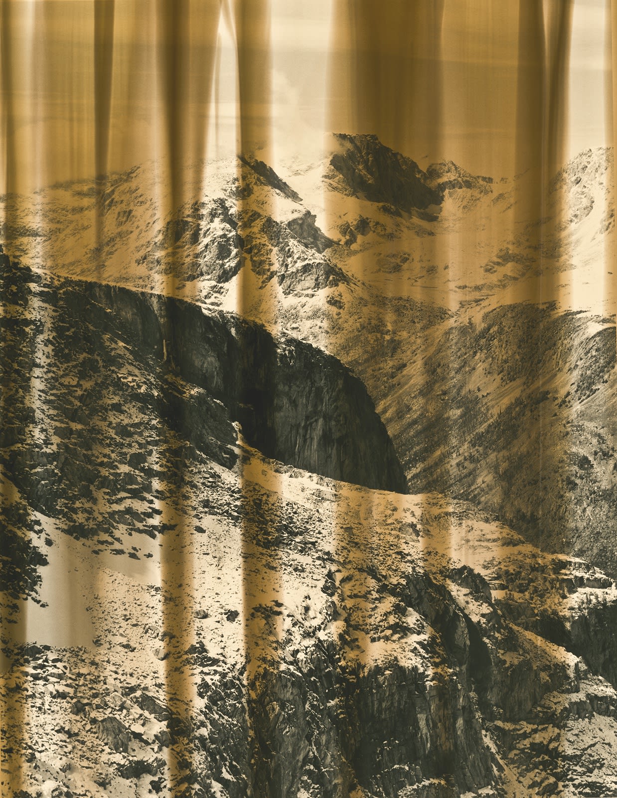 Nolan Preece, Veiled Landscape (curtains-alpine) Bear Tooth Plateau, 1991, Silver Gelatin 14x11 inches