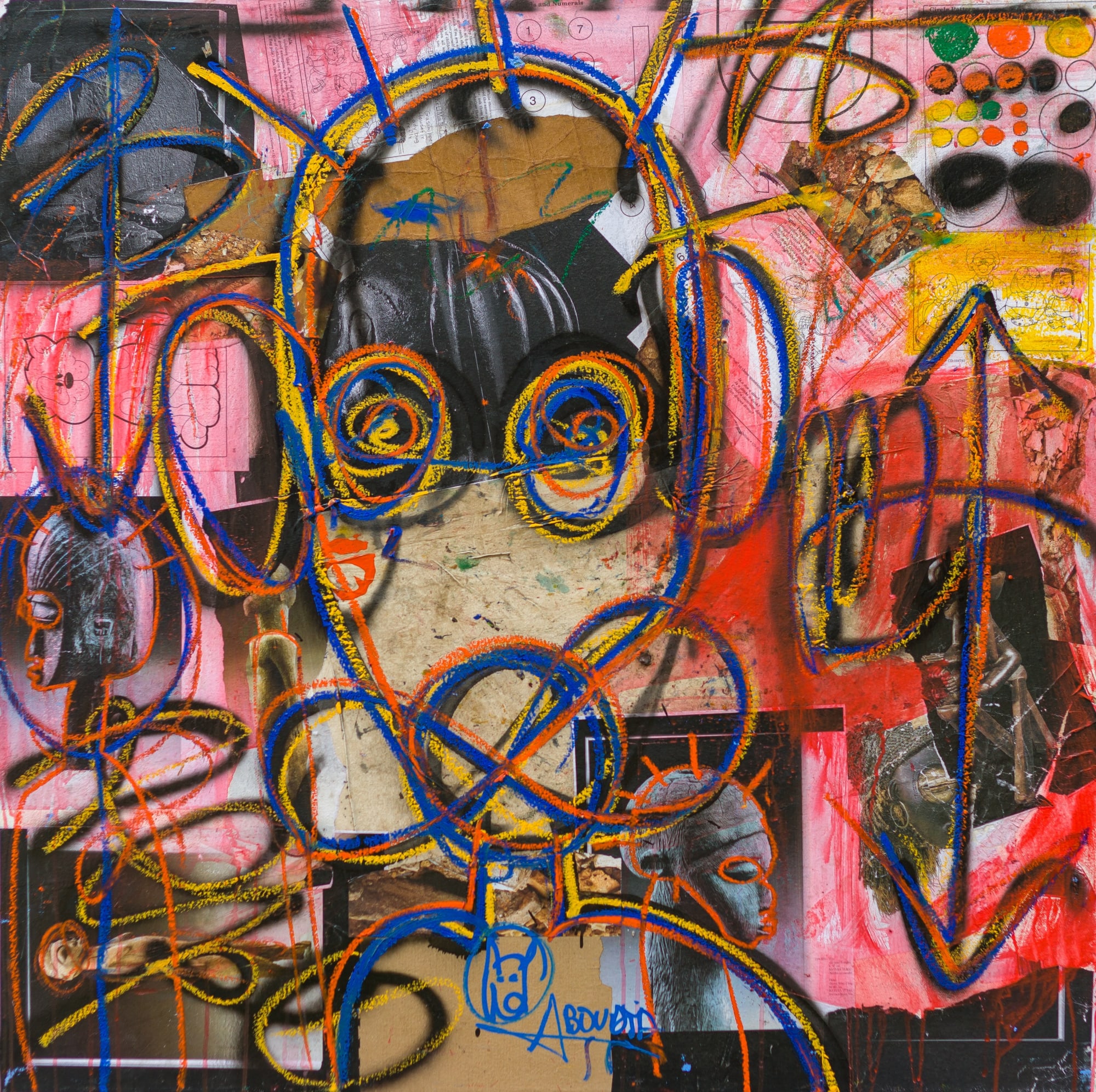 Aboudia, Masquerade #3, technique mixte sur toile, 140 x 120 cm, 2019