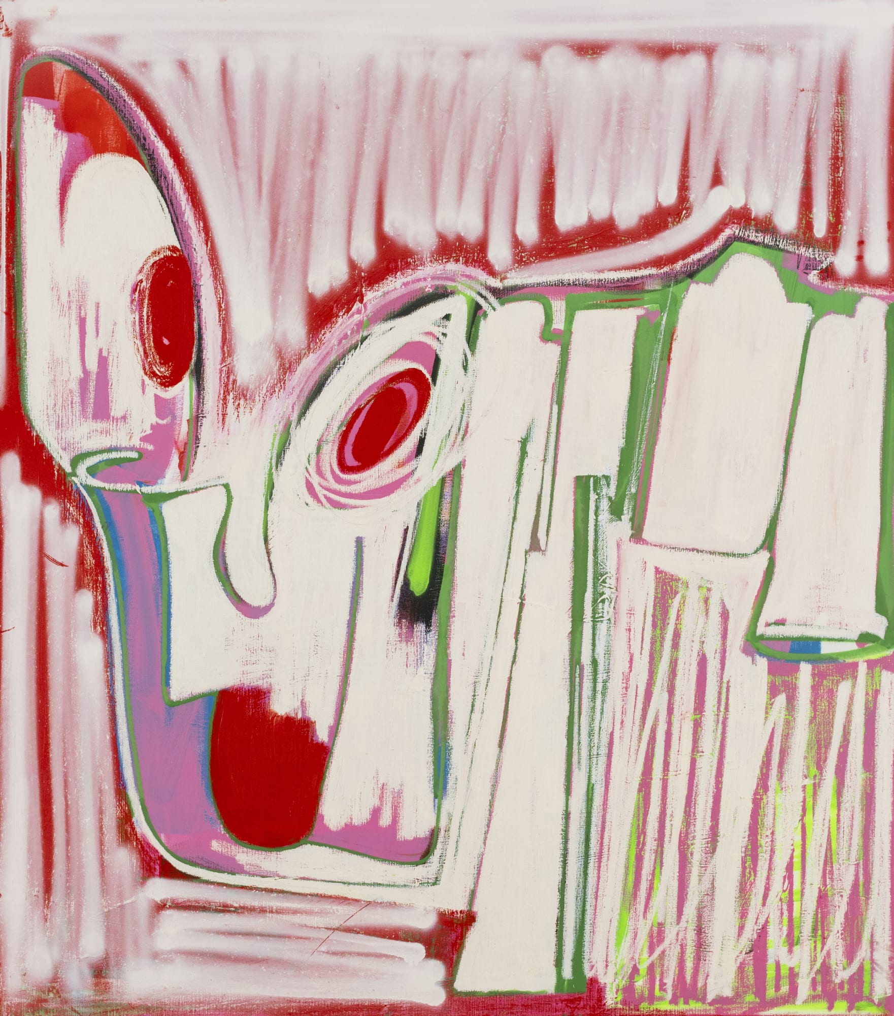 Ghostclown, 2021 Signed on verso Oil, oil stick, spray paint on canvas 67 x 59 inches