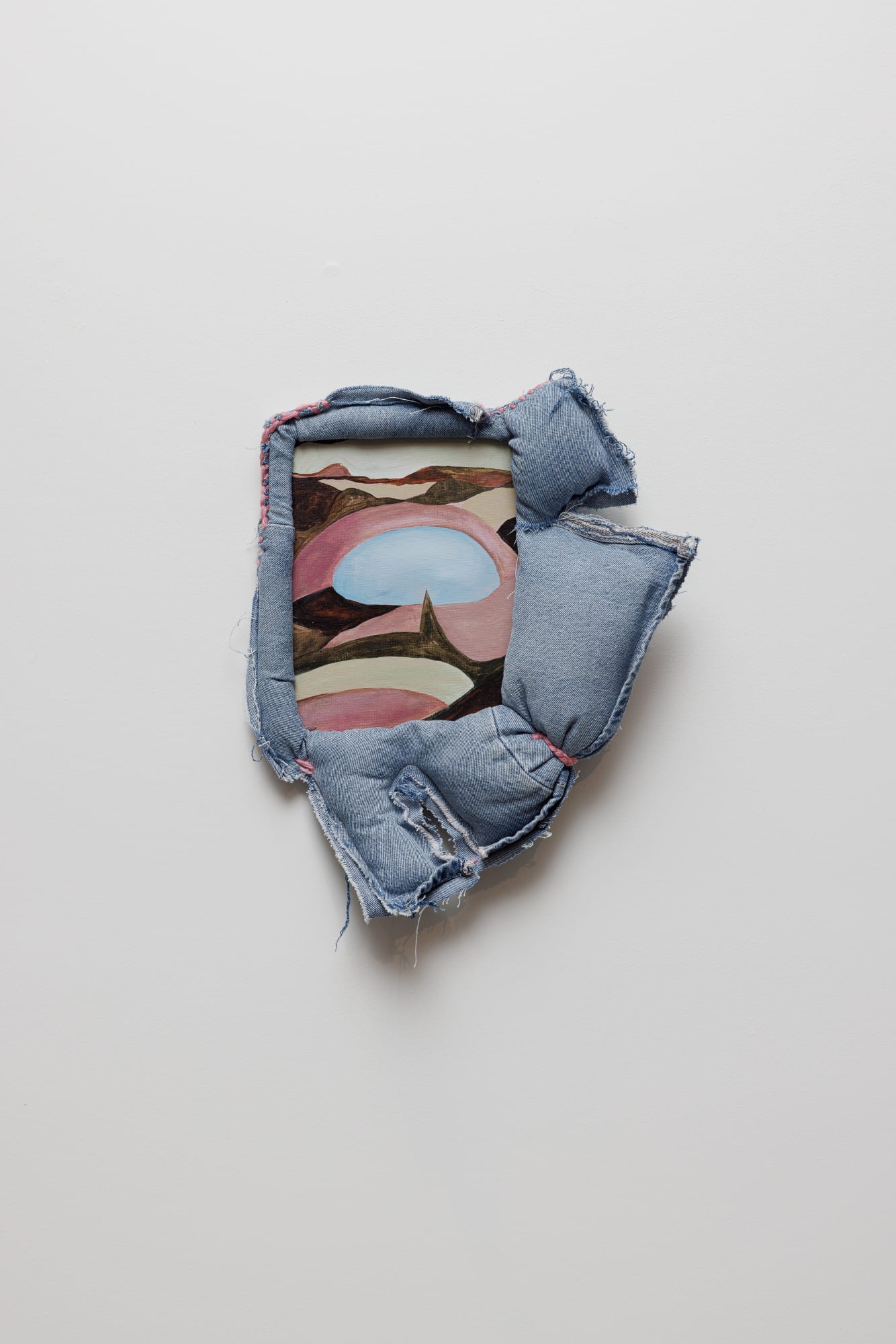 Only Person In the World 2023 Acrylic on canvas, upcycled denim soft frame 44 x 36 x 9 cm Photo Credit: Sera Dzneladze