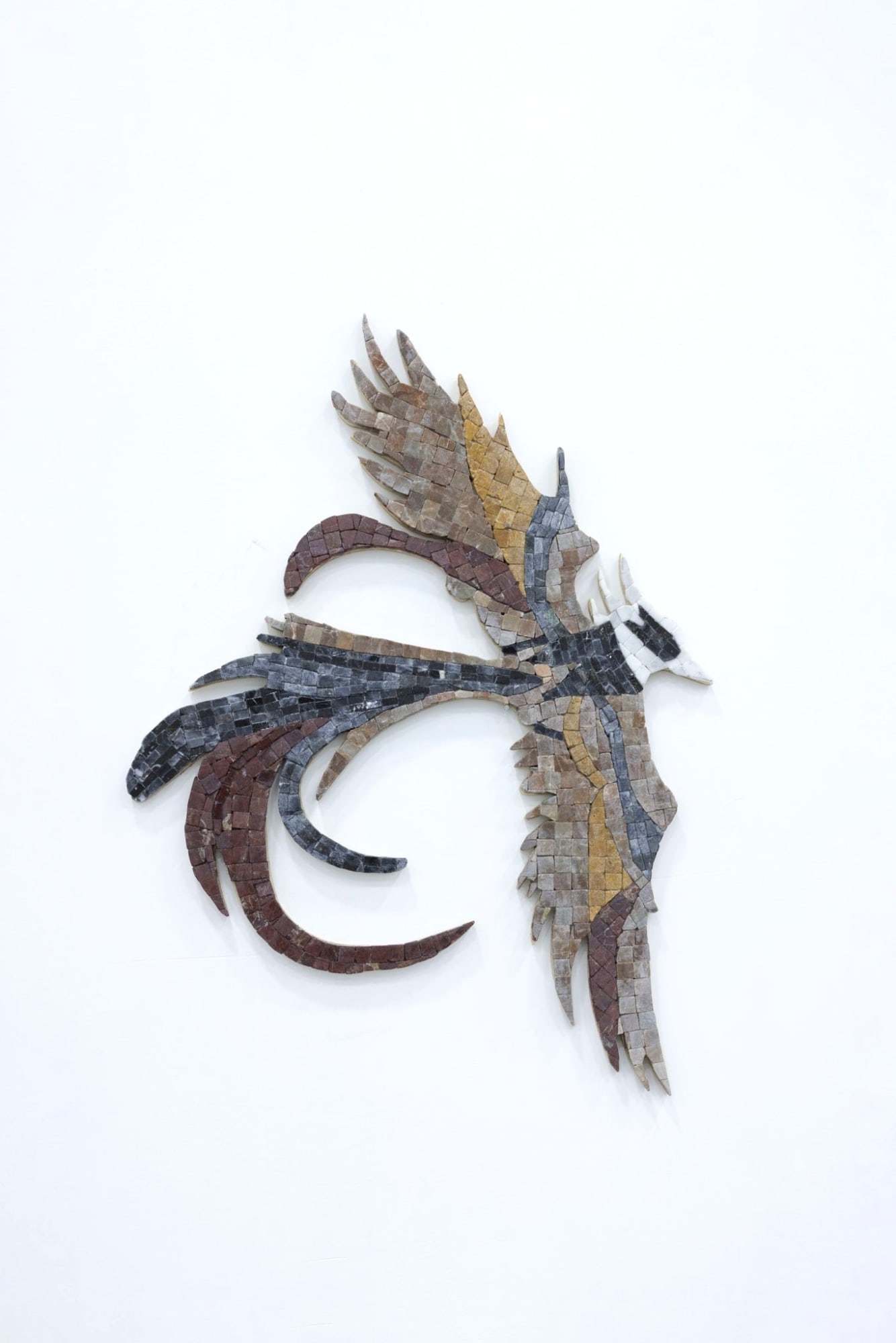 Gvantsa Jishkariani Naughty Burner 2024 Marble mosaic on wood 34 x 52 cm (13.4 x 20.5 in)