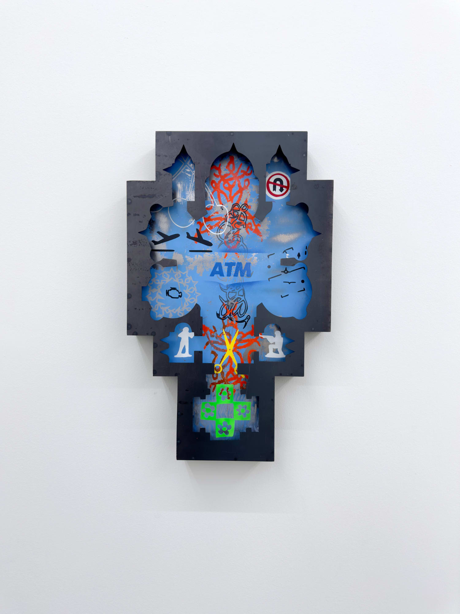 Mishiko Sulakauri Totem 03 2024 Steel, acrylic vinyl and spray paint 37 x 59 cm (14.5 x 23.2 in)