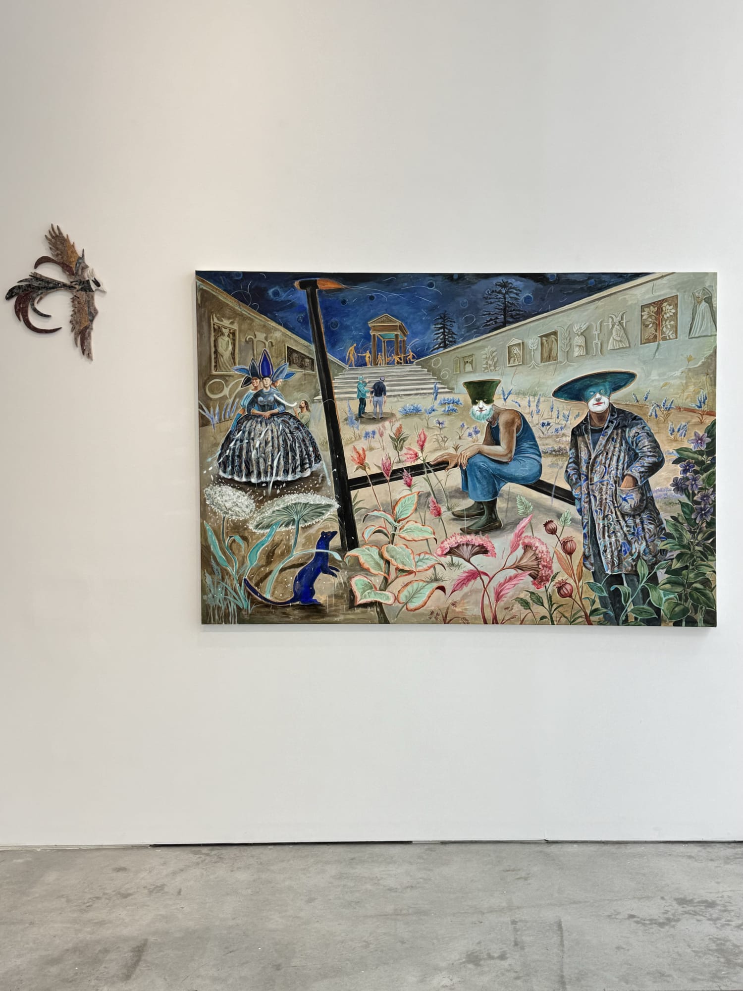 Installation view of Where to? Featuring paintings by Niniko Morbedadze, mosaics by Gvants Jishkariani.