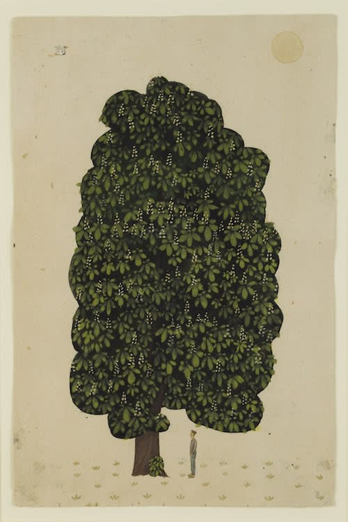 Jethro BUCK (b.1986) Horse chestnut tree Pigment paint on antique paper 13 x 8 ½ inches / 33 x 21.5 cm Initialed lower right