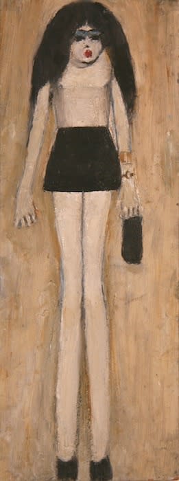 L.S. LOWRY (1887 – 1976) Untitled (Girl in Miniskirt), 1965 Oil on board 15 1/8 x 5 . inches / 38.4 x 14.5 cm