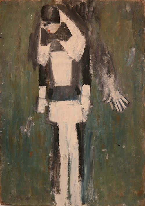 L.S. LOWRY (1887 – 1976) Untitled (Girl in Black and White), undated Oil on board 18 . x 13 1/8 inches / 47 x 33.2 cm