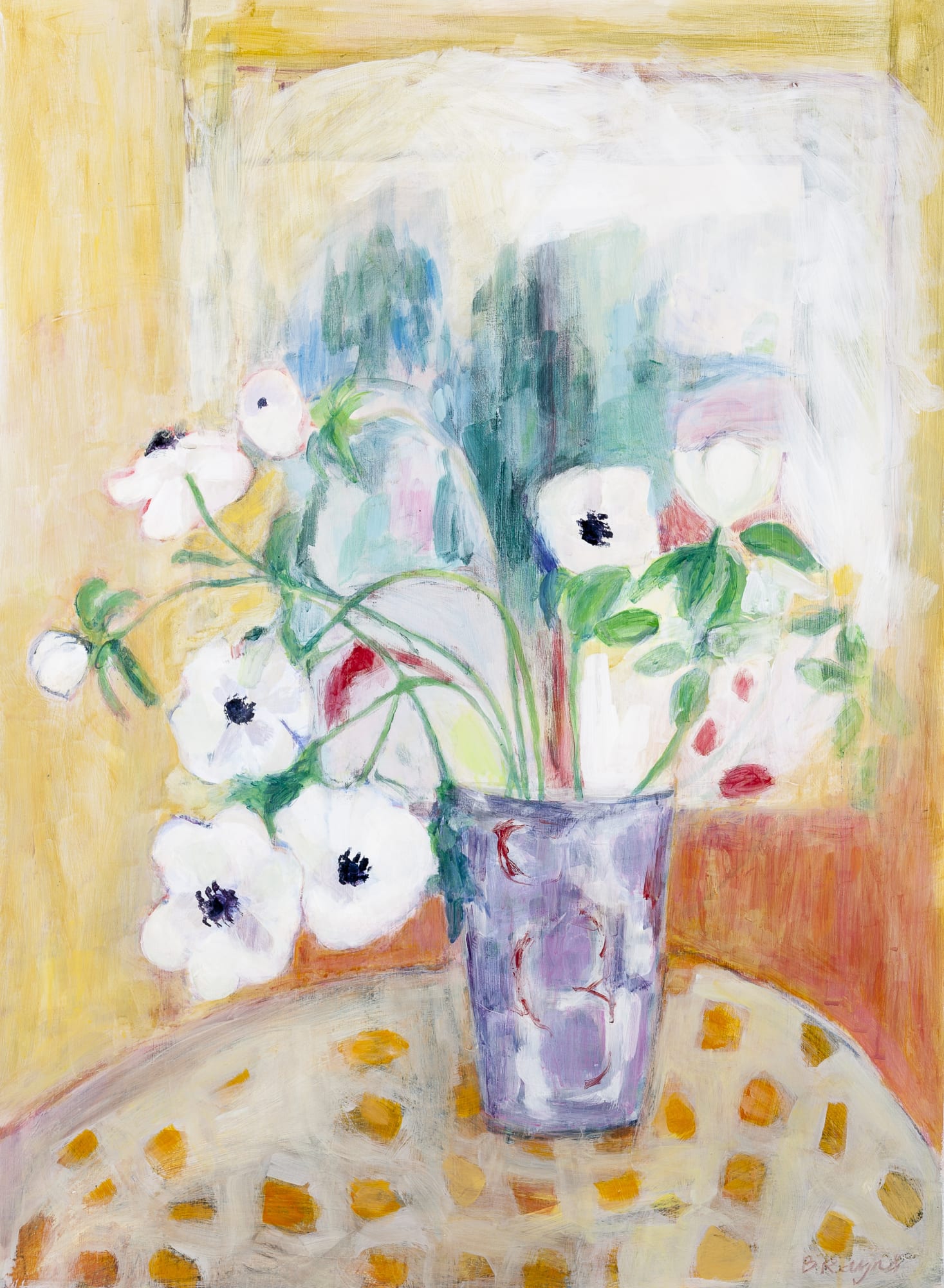 Belinda Rayner. Mauve Vase with Anemones. Acrylic on gessoed paper. 77x56cm. Price: £2,100