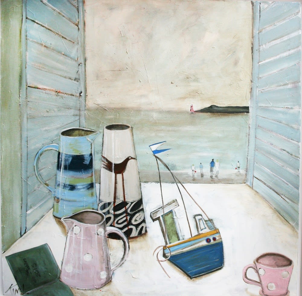 Kim Langford Holiday Still Life Signed Oil on Canvas 39 3/8 x 39 3/8 in 100 x 100 cm