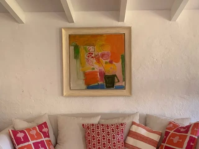 A colourful abstract by Chloë Lamb in a client's holiday home.