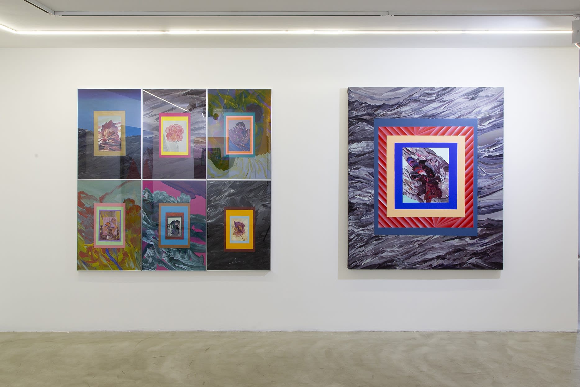Installation View of Here, We Can Stay For A While a solo presentation of works by Farbod Elkaee.