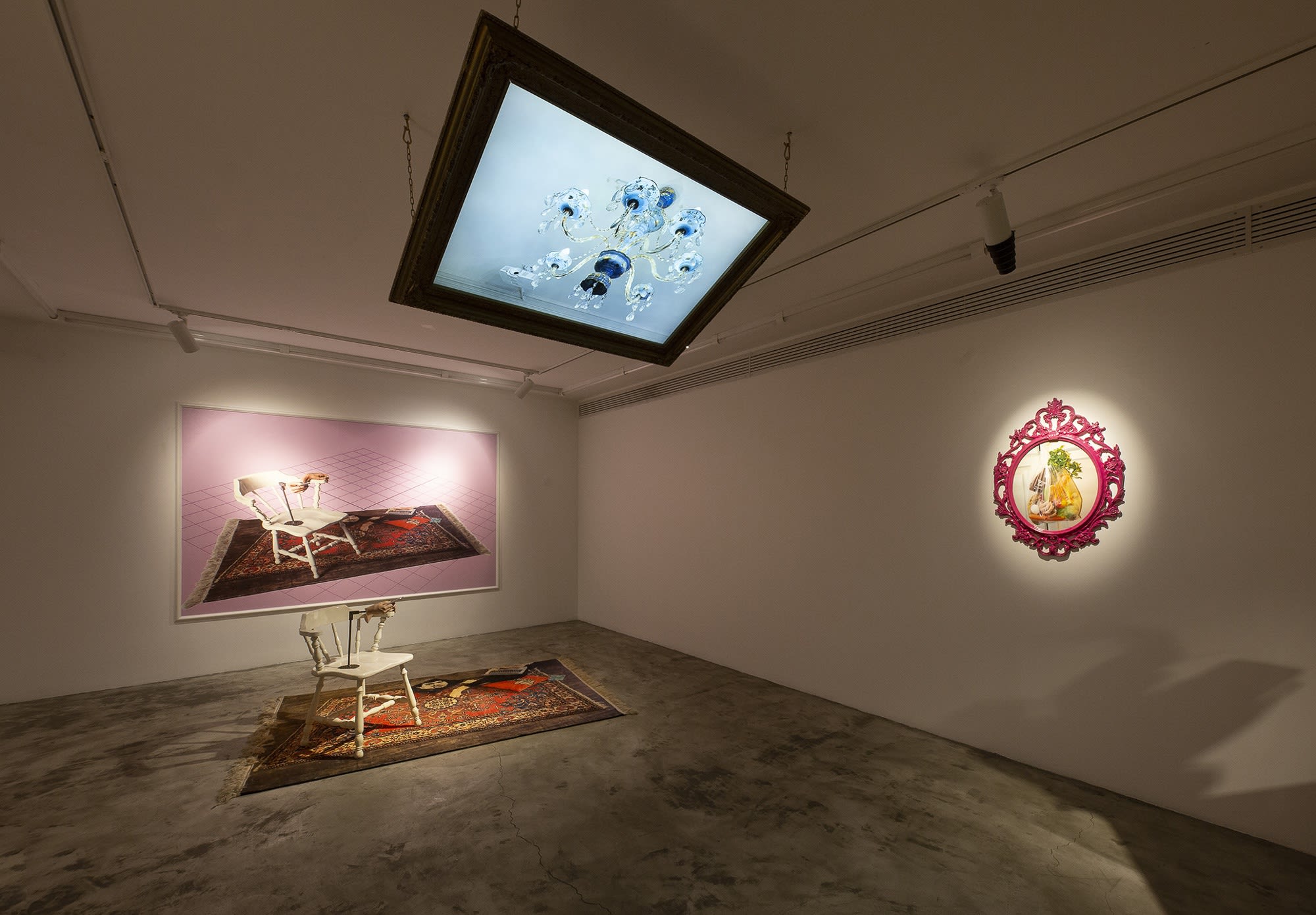 Installation View of Honey, I am home a solo presentation of works by Hoda Zarbaf.